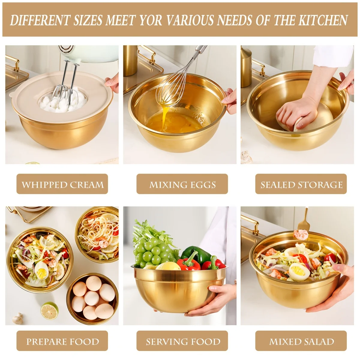Набор мисок из золотой нержаве – обзор и цена Kitchen Baking Bowls